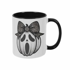 Glitter Ghost Pumpkin Mug (11oz/15oz) with Sparkling Bow Print featuring ergonomic handle premium ceramic construction thermal insulation perfect for Halloween spooky parties coffee lovers office desks morning brew daily hydration gift for friends and family