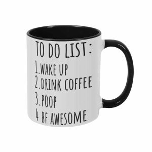 Funny To Do List Daily Routine Mug 11oz/15oz Wake Up Drink Coffee Get Things Done Print Durable Ceramic Dishwasher Safe Microwave Friendly Perfect For Office Morning Desk Relaxation Gift