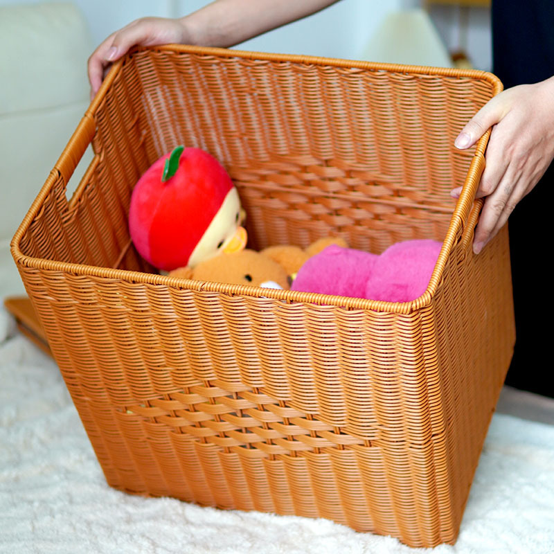 Imitation rattan rectangular storage box with lid dustproof wardrobe storage box living room books toy storage basket dirty clothes basket