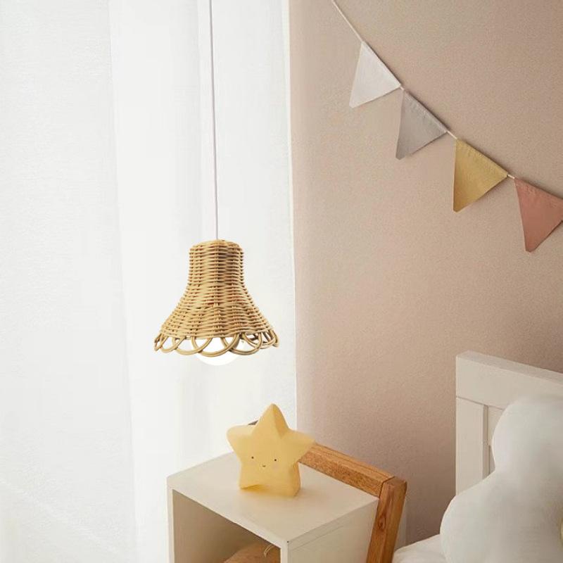 Wind children's room rattan chandeliers B&B tent woven decoration hand-woven lampshade photography props