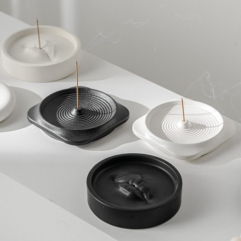 Small simple ceramic line incense plug geometric plate indoor incense sandalwood household aromatherapy decoration ornaments