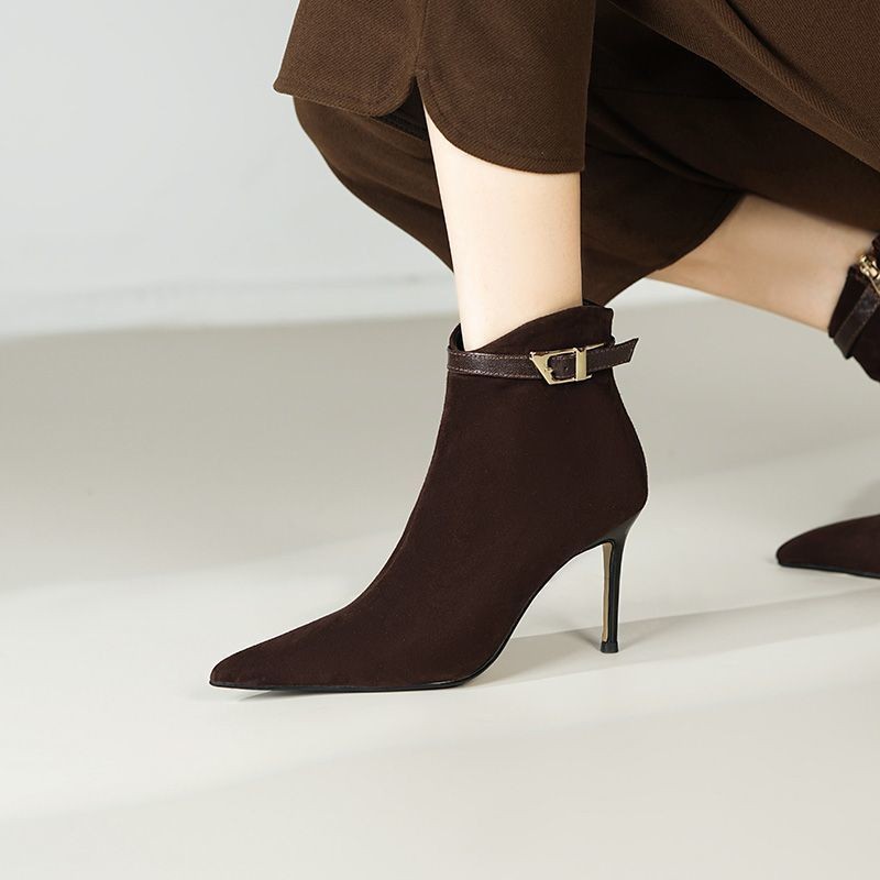 women's autumn and winter temperament simple Martin boots thin heels slim nude boots without tiring high heels