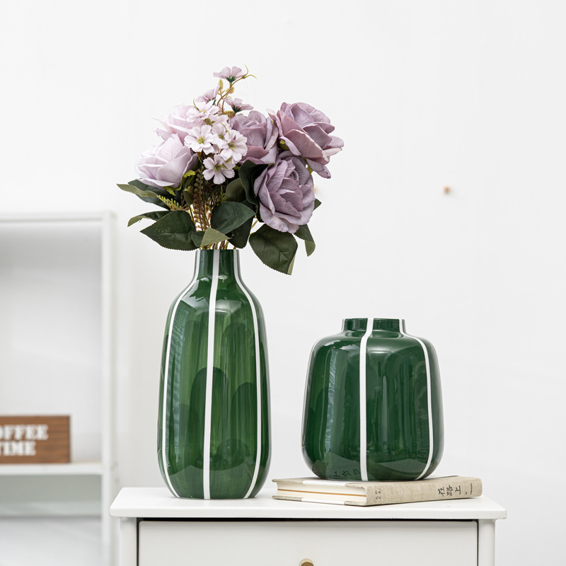 European light luxury flower arrangement green highlight vase modern simple ceramic craft ornaments