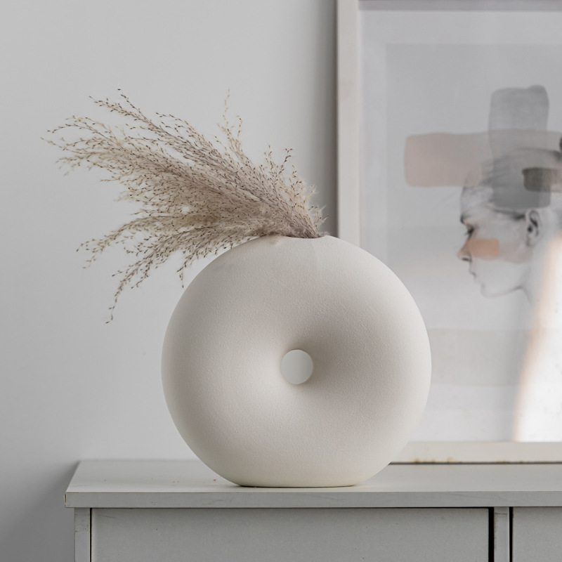 Wasabi style modern simple ceramic high-end bookshelf white matte art flower arrangement soft vase ornament