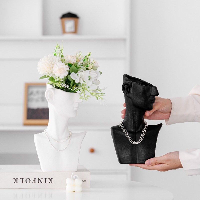 Damon ceramic vase black and white side face wear necklace jewelry display stand fashion flower decoration ornament