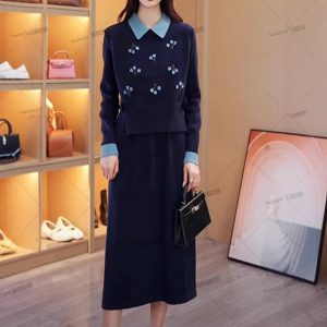 Winter lapel knitted dress vest fashionable two-piece set